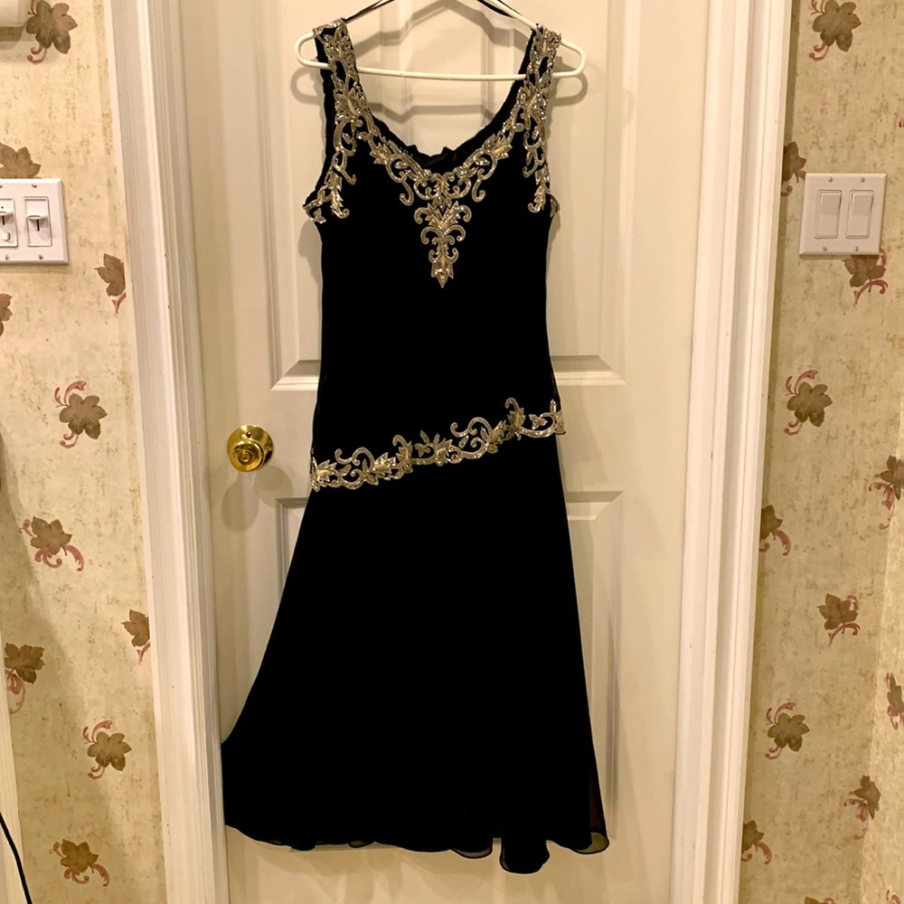 JKARA New York sequin beaded lined layered gown with matching sheer shell